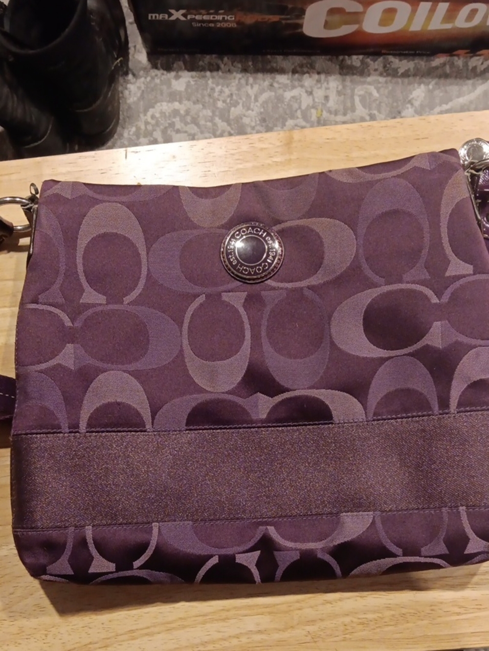 Coach Vintage Signature Stripe File Crossbody Bag Purple Plum Canvas F20018